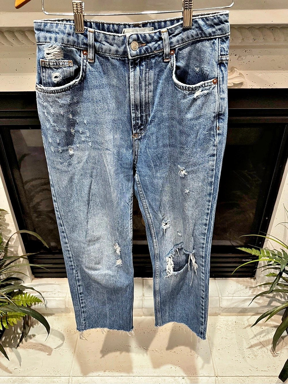 Free People We The Free Risk Taker Straight Leg Jeans Blue Medium